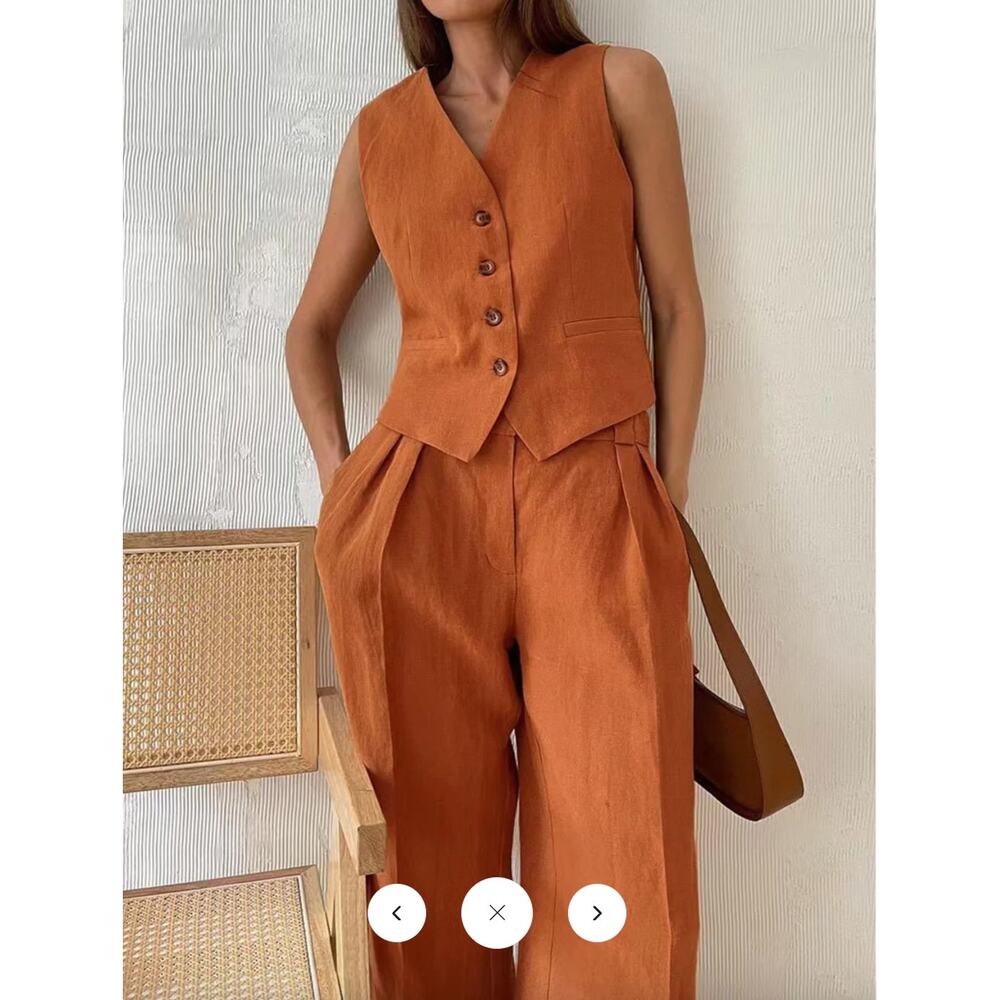 NWT Commense Cotton & Linen Pants Set Sz M - Picture 2 of 4